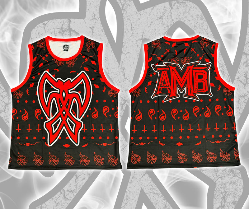 AMB Black & Red Paisley Sublimated Basketball Jersey