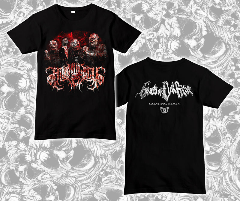 A.X.E. Blood Splatter "Gods of Evil Rise" Coming Soon Shirt