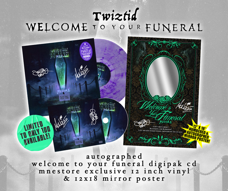 Twiztid "welcome to your funeral" Autographed CD, Vinyl, & Mirrored Poster Bundle