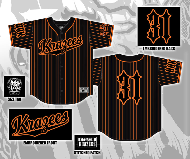 HOK Pinstripe "31" Krazees Embroidered Baseball Jersey