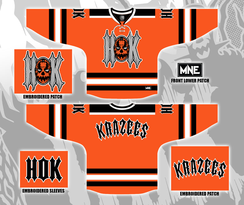 Orange HOK Krazees Fully Embroidered Hockey Jersey