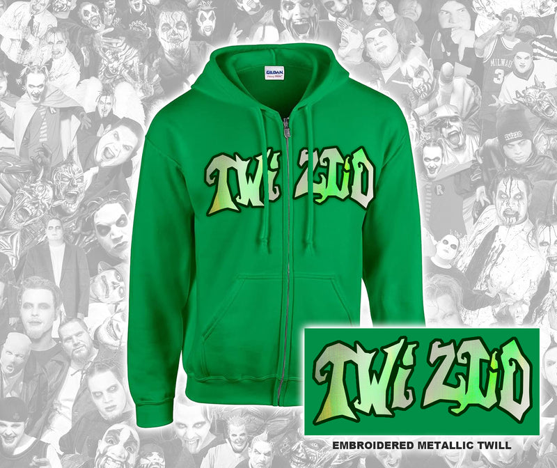 Twiztid Green Embroidered Mostasteless Logo Zip-Up Hoodie With Iridescent Patch