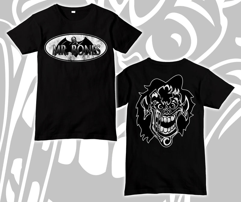 Black & White Mr. Bones Bat Logo Shirt