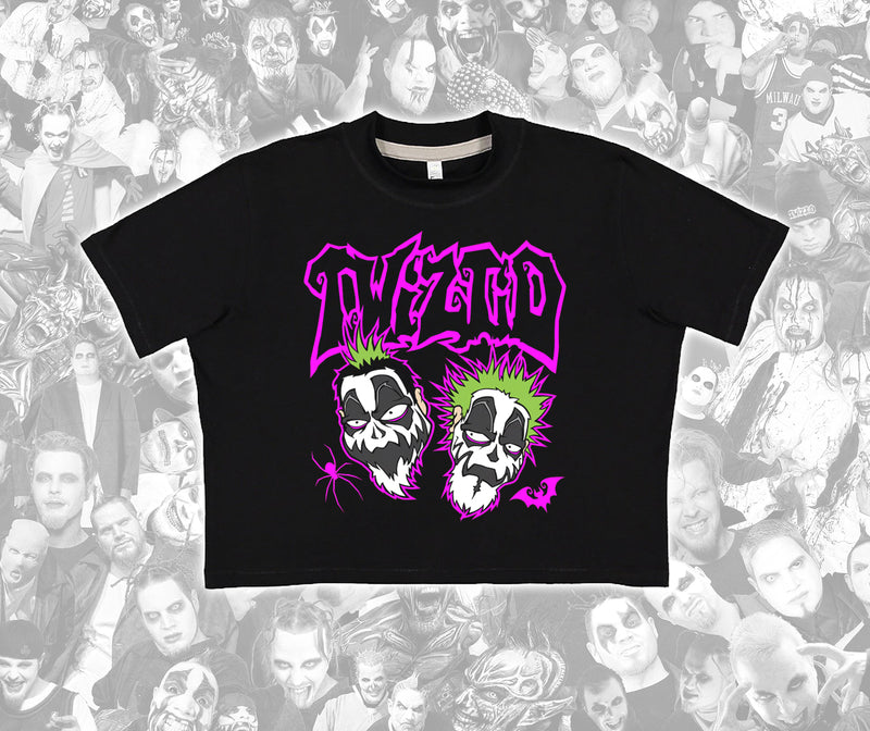 Ladies Twizitd 2025 Cartoon Faces Crop Top Shirt