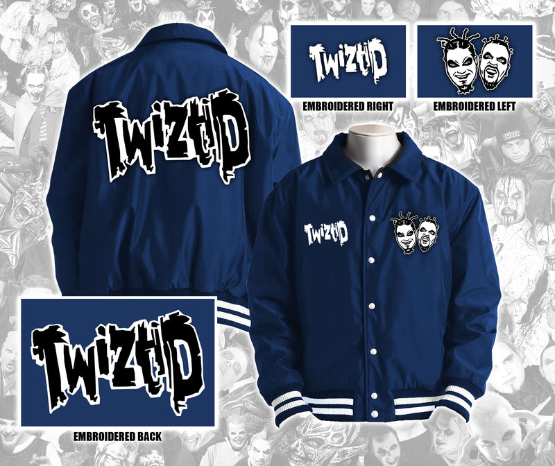 Navy Twiztid Freek Show Logos Collared Varsity Jacket