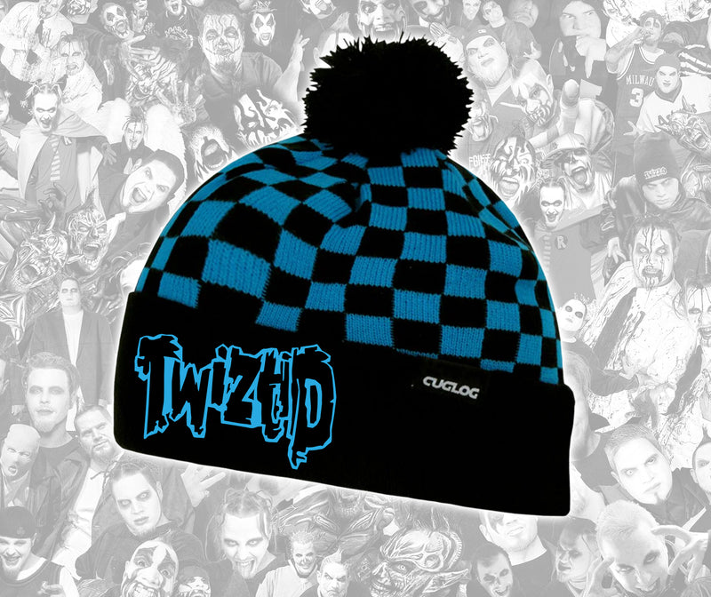 Twizitd Black & Teal Freek Show Logo Checkered Beanie