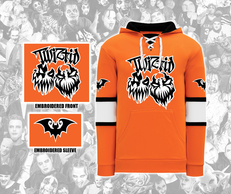 Twizitd Orange & Black Demon Faces Jersey Style Hoodie