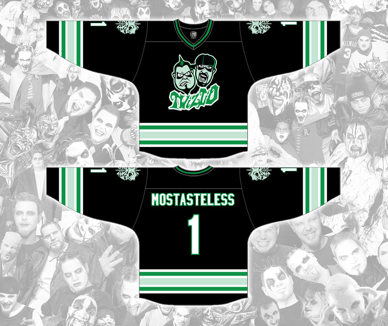 Twiztid Black & Green Mostasteless Cartoon Faces Embroidered Jersey