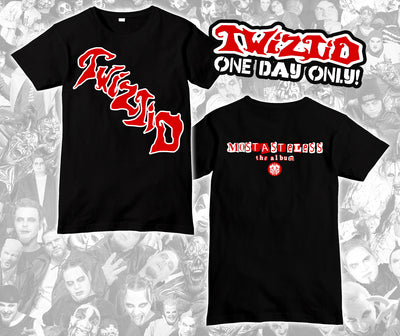 **ONE DAY ONLY** Black, Red, & White Slanted Mostasteless Logo Shirt