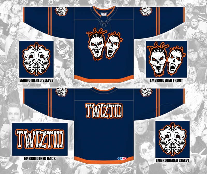 Twiztid Navy & Orange Skull Faces Embroidered Hockey Jersey
