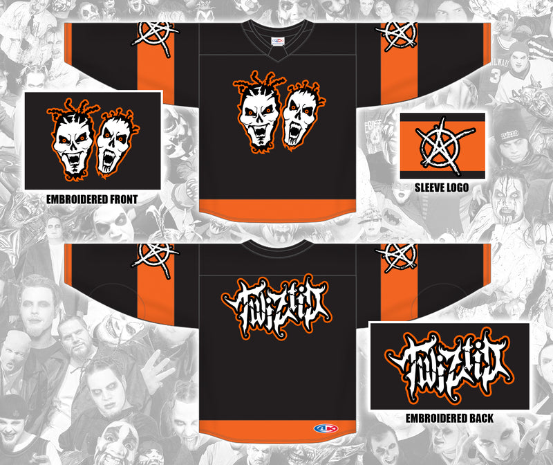 Twiztid Black & Orange Abominationz Skull Faces Embroidered Hockey Jersey