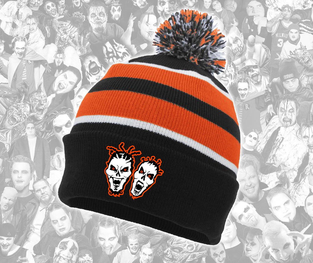 Twiztid Black & Orange Skull Faces Puff Ball Beanie – MNE Store