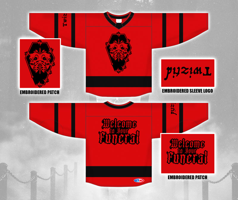 Red & Black Twiztid "welcome to your funeral" Embroidered Hockey Jersey